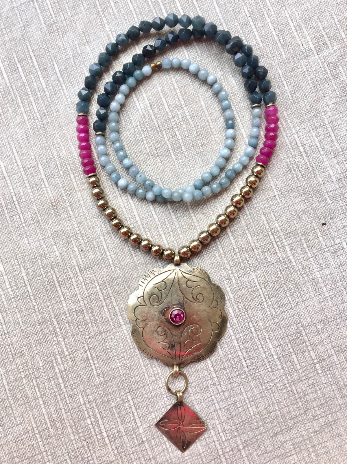 AFGHAN BOHO NECKLACE green/aqua