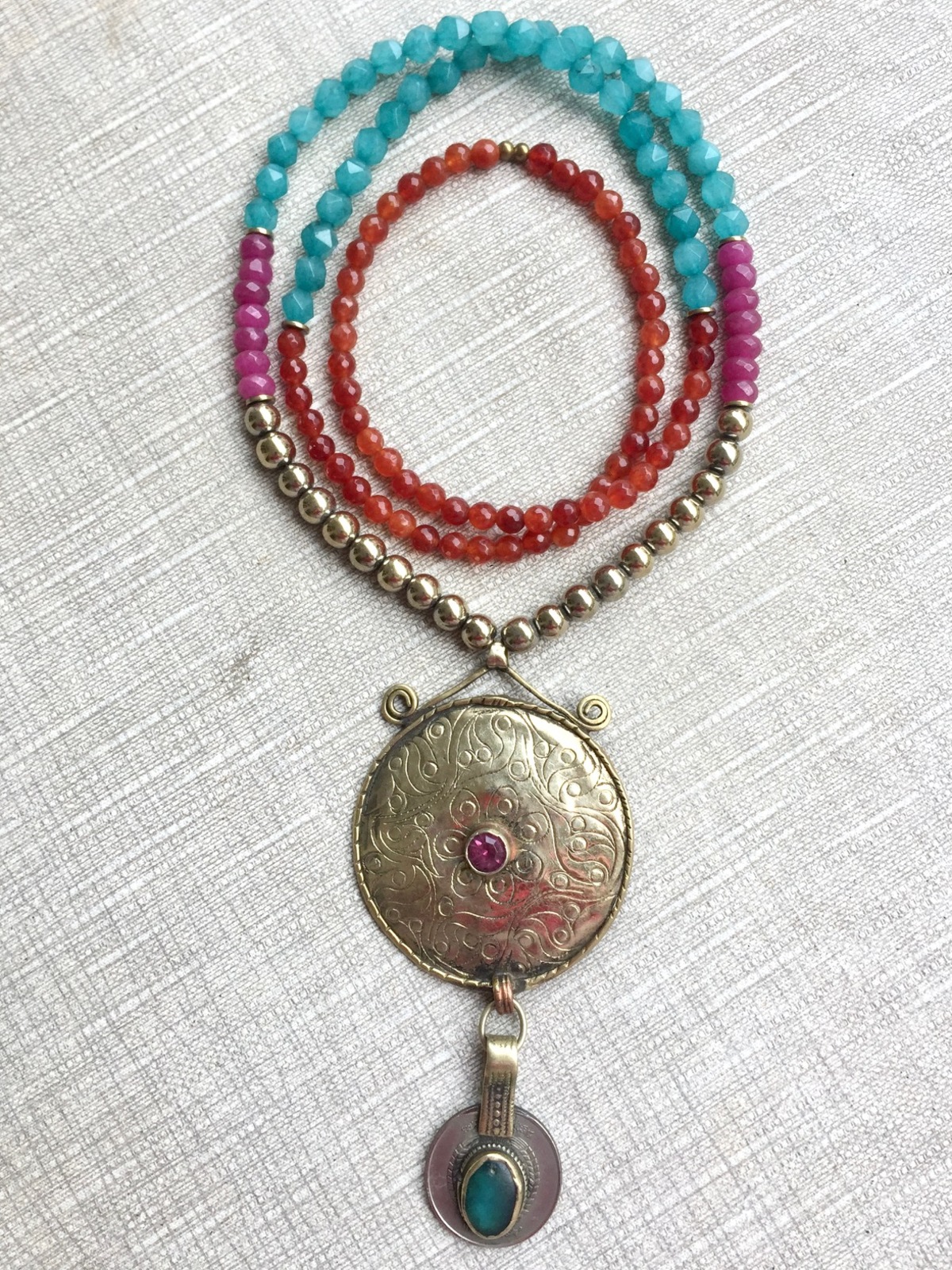 AFGHAN BOHO NECKLACE blue/orange